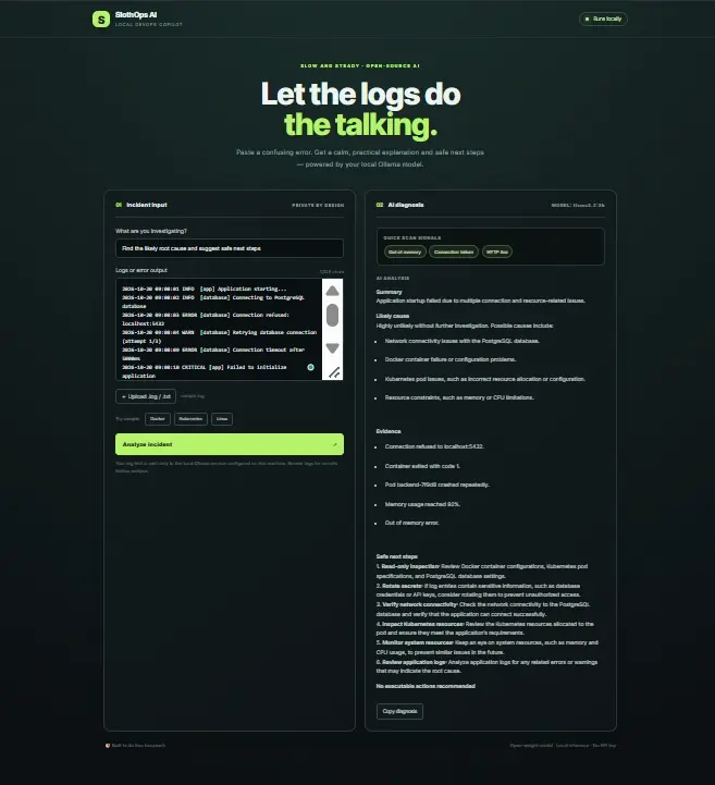 SlothOps AI: Revolutionizing DevOps Troubleshooting Through Local-First Open-Source Intelligence